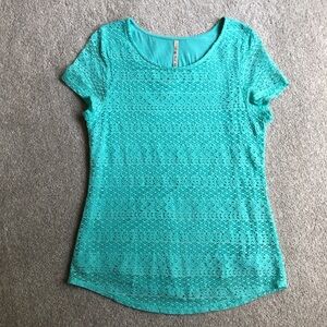 Leo & Nicole - Turquoise Blue Lace Shirt